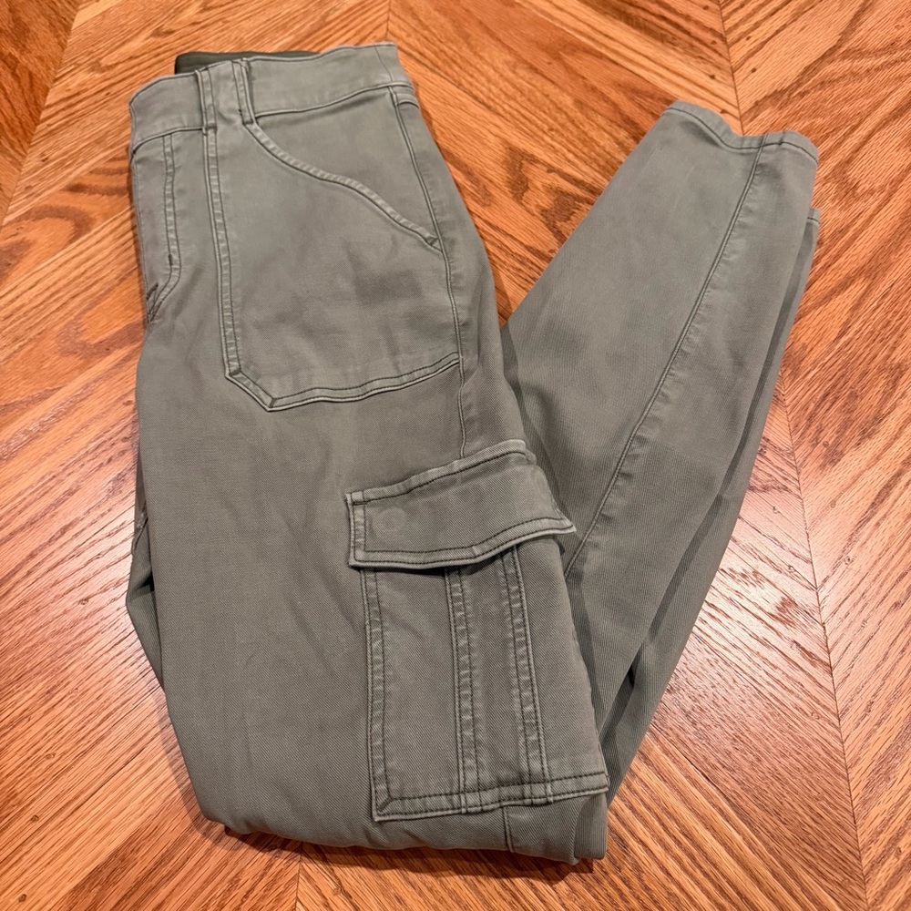 Spanx Cargo Pants Women’s Large Olive Green Stretch Utility Pants Slim Fit